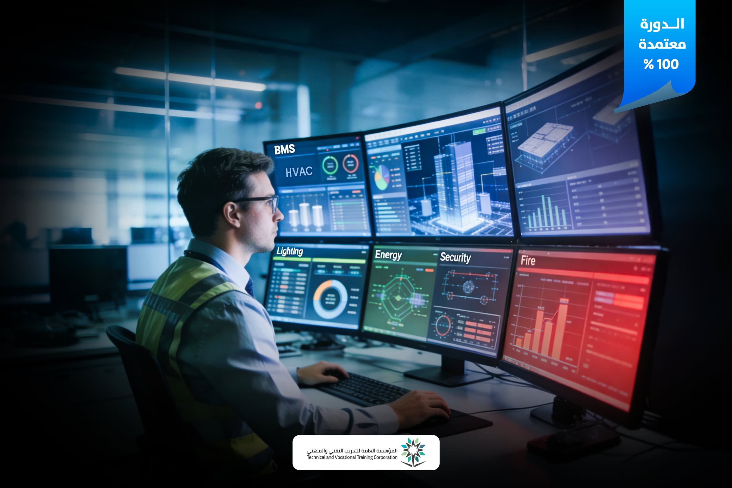 دورة إدارة المباني الذكية BMS لتعلم Building Management System وتصميم أنظمة التحكم في المباني الذكية باستخدام BACnet وModbus وSCADA/HMI.